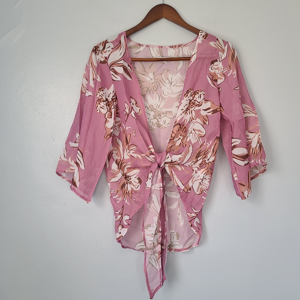 Tie front kimono cardigan